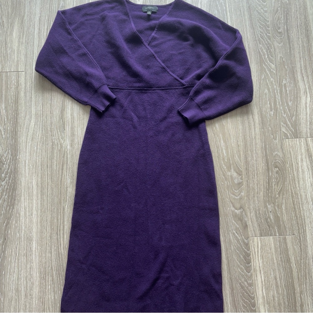 Banana Republic Purple V-Neck Wrap Midi balloon sleeves Dress